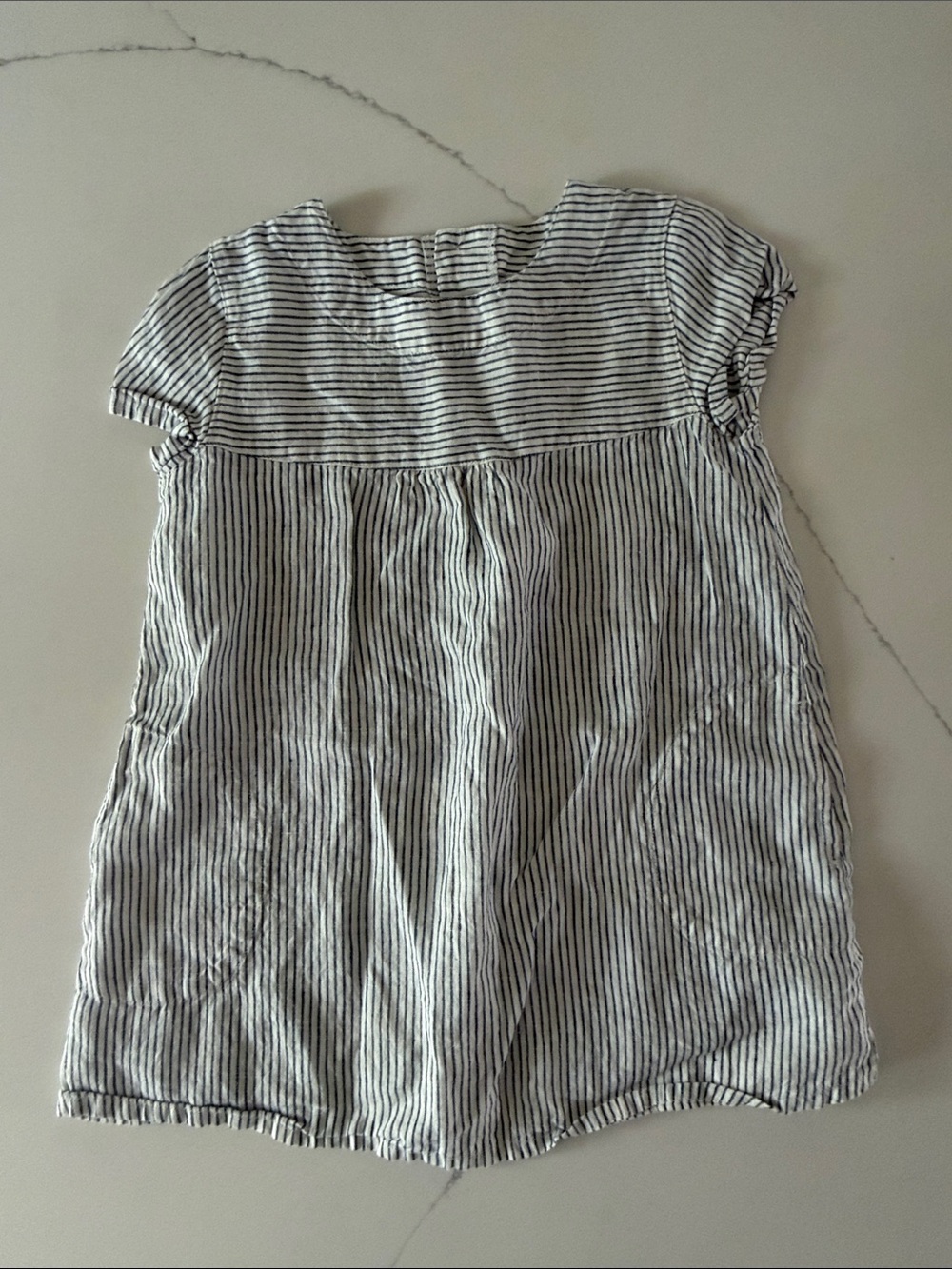 Muji Striped 100% linen Kids dress - Navy & White
